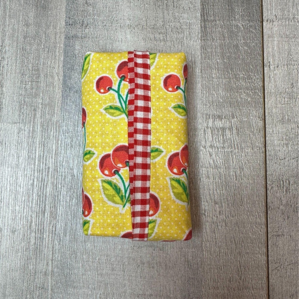 Cherries Pocket Tissue Holder, Fabric Travel Tissue Case, Handmade Purse Tissue
